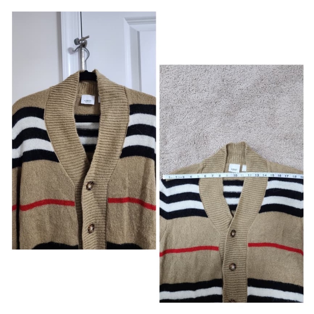 Authentic Burberry Women's Striped V-Neck Button Cardigan Mohair Blend - Picture 8 of 12